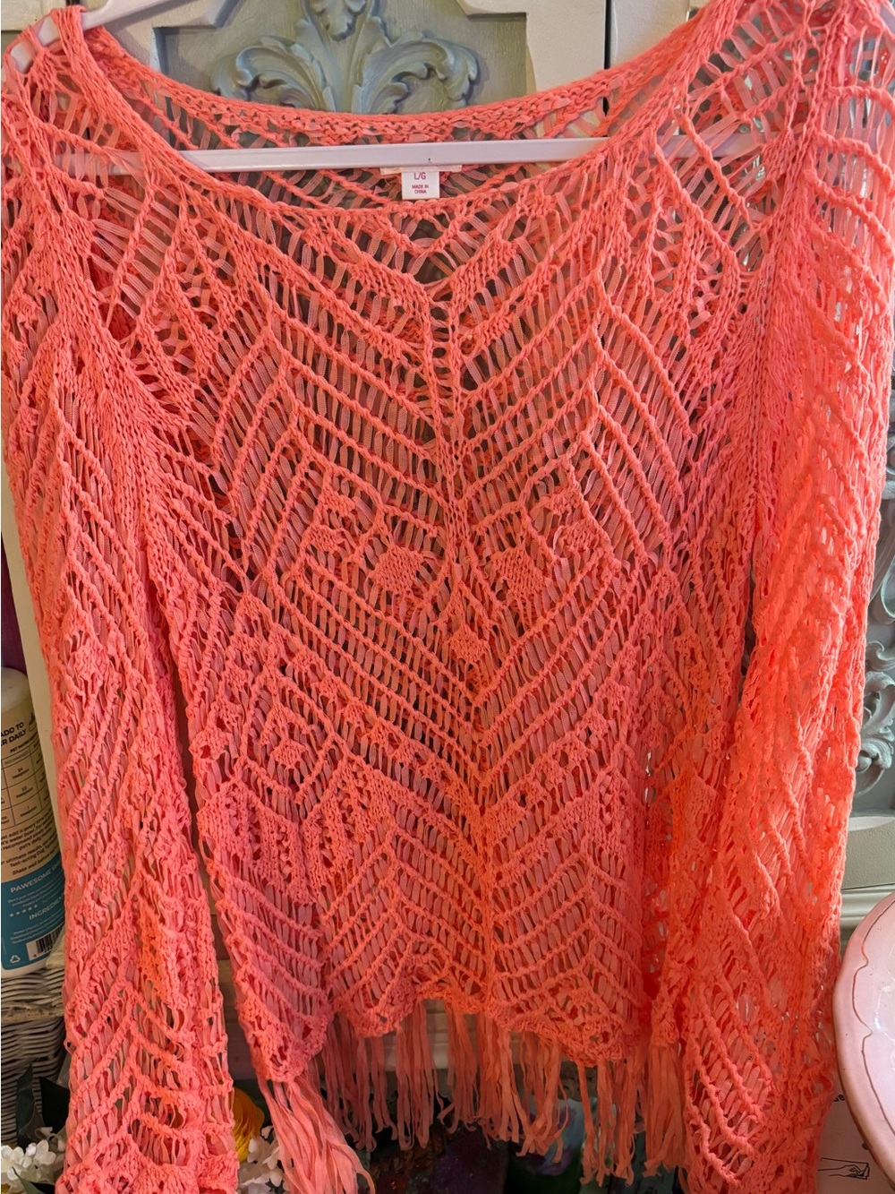 Lightweight Coral Crochet Fringe Sweater - Women